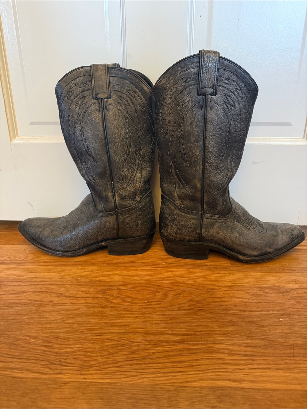 Frye Billy Pull on Black/Grey Leather Western Cowboy Boots